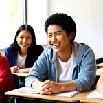 **Diverse group of students learning English in a bright classroom. The teacher is smiling and engaging with the students.** (This reflects the core concept of teaching English to speakers of other languages after obtaining a TESOL certification.)