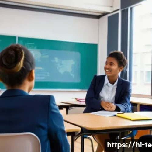 TESOL 자격증 추천 도서 - **Prompt:** A diverse group of teenage students, aged 15-18, actively engaged in a dynamic English a...