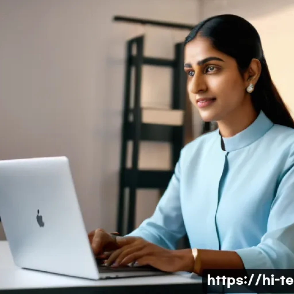 TESOL 이직 성공 사례 - A professional Indian woman in her early 30s teaching English online using a laptop and digital tool...