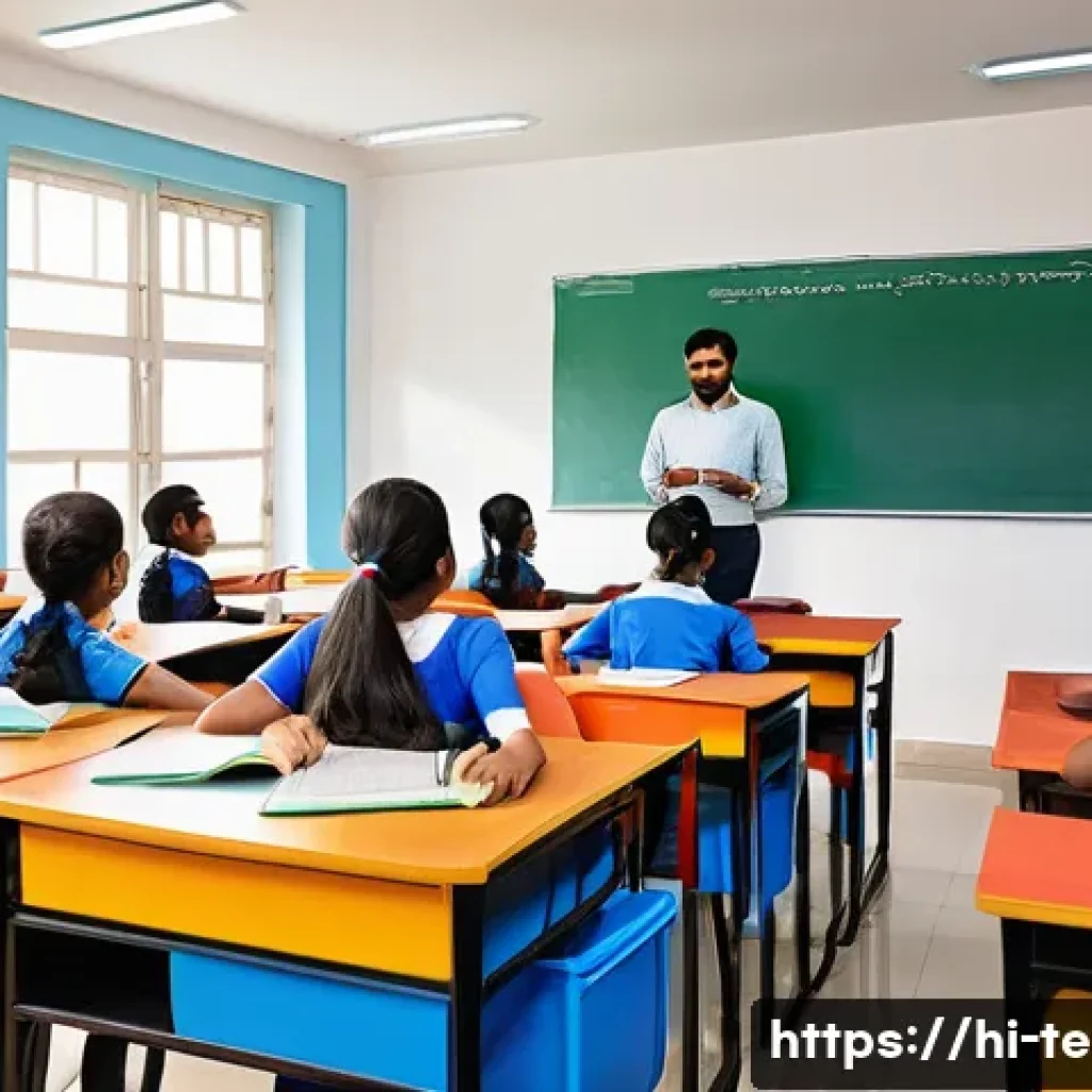 TESOL 교재 선정 기준 - A detailed classroom scene showing a diverse group of Indian students engaged in a TESOL lesson tail...