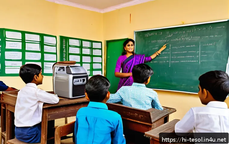 TESOL 관련 장학금 정보 - A vibrant classroom scene in India where diverse students are engaged in a TESOL scholarship worksho...