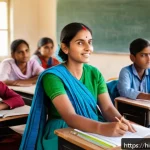 TESOL 자격증으로 가능한 비영리 활동 - A confident rural Indian woman in traditional attire wearing modest undergarments, sitting in a clas...